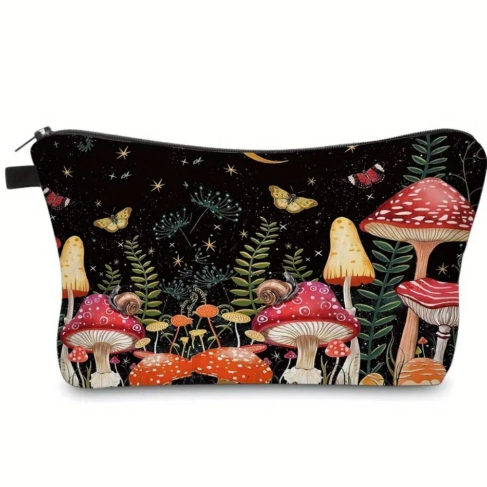 Mushroom village cosmetic bag travel pouch